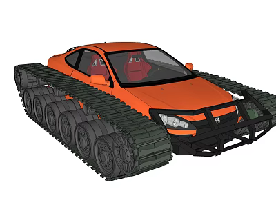 Orange Modified Car With Tracked Chassis For Off Road Terrain Use 3d model