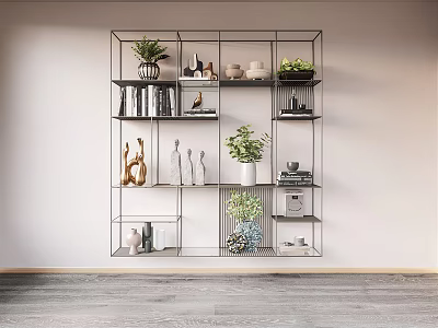 Modern Metal Shelving Unit With Plants Books And Decorative Items In Living Space 3d model