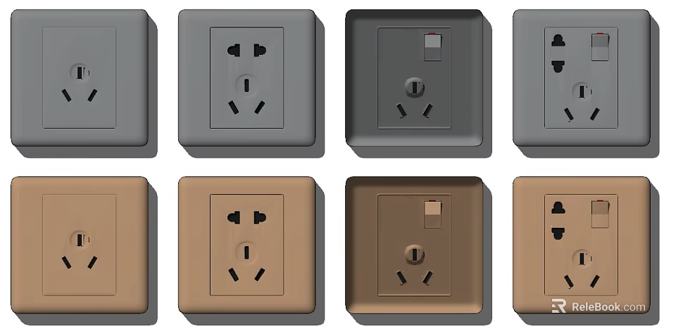 Modern Home Electrical Switch Panels With Different Colors And Socket Designs 3d model 