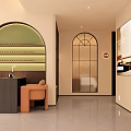 Modern Warm Toned Beauty Hair Salon Interior With Comfortable Bar Seats And Exquisite Display Shelves