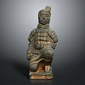 Detailed Ancient Terracotta Warrior Sculpture in Kneeling Armored Posture with Historical Artistry