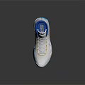 White Basketball Shoes With Yellow Laces Blue Sole And Nike Mesh Upper Design