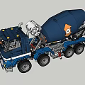 Blue Concrete Mixer Truck Construction Vehicle With White Cab Mixing Drum And Yellow Logo