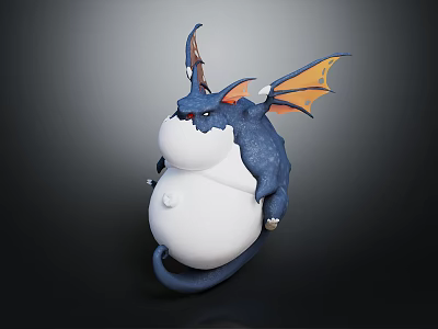 Chubby Cartoon Dragon Character 3D Model With Blue Body White Belly And Orange Wings 3d model