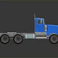 Blue Truck Cab 3D Model With Trailer Frame Multi Wheel And Metal Texture