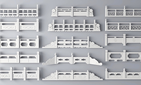 Chinese guardrail white marble guardrail 3d model