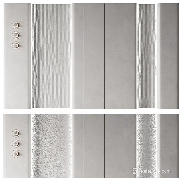 Modern Paneled Wall Design With Vertical Strips And Decorative Buttons In White Silver 3d model 