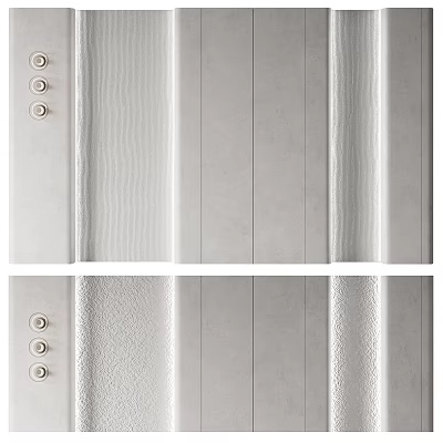 Modern Paneled Wall Design With Vertical Strips And Decorative Buttons In White Silver 3d model
