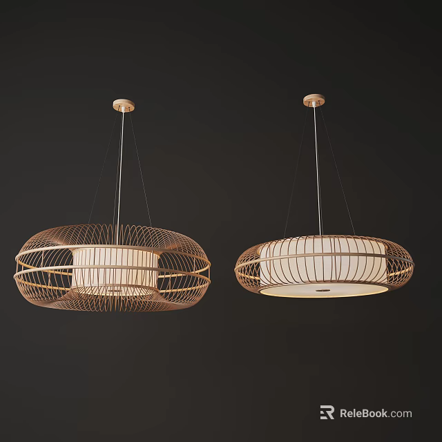 Modern Circular Pendant Lights With Wire Frame And White Lampshade Design 3d model