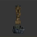 Traditional Wooden Tower With Multiple Floors Blue Roofs Stone Base And Stairs