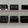 Modern Kitchen Appliances Display With Microwaves And Ovens On Two Shelves