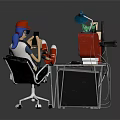 Computer Workstation With Dual Rendering Monitors Ergonomic Chair And Desk Accessories 3d model