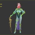 White Haired Game Movie Character With Golden Armor White Bodysuit Blue Cape And Ornate Weapon