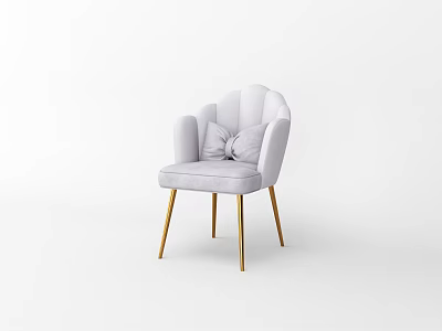 Elegant Light Gray Upholstered Dining Chair With Scalloped Backrest Golden Legs And Small Cushion 3d model