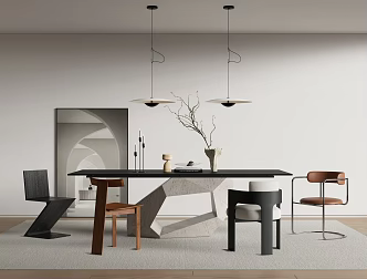 Dining Table and Chair Combination Dining Table Dining Chair Chandelier Leisure Chair Hanging Picture 3d model