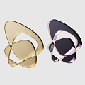 Modern Abstract Geometric Wall Decor Two Gold Purple Metallic Intertwined Art Pieces