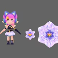 Cartoon Woman With Pink Blue Hair Star Headphones And Crystal Star Decorations