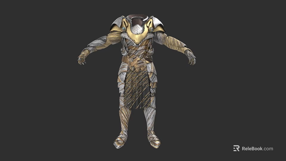Ornate Gold And Silver Warrior Armor With Metallic Details And Decorative Design 3d model 