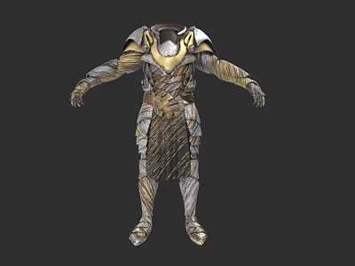 Ornate Gold And Silver Warrior Armor With Metallic Details And Decorative Design 3d model