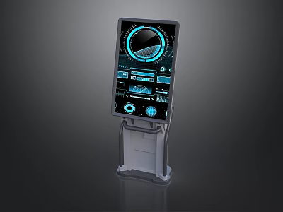 Interactive Zone Featuring Modern Touch Control Panel With Blue Digital Interface And Stand 3d model