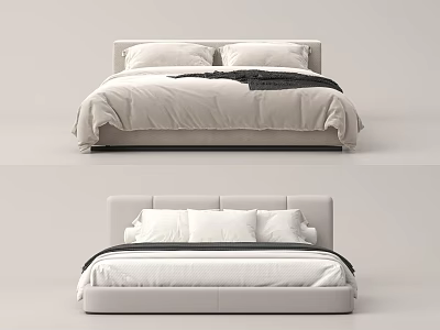 Modern Double Bed with Upholstered Headboard White Pillows and Light Bedspread 3d model
