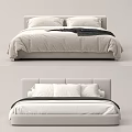 Modern Double Bed with Upholstered Headboard White Pillows and Light Bedspread 3d model