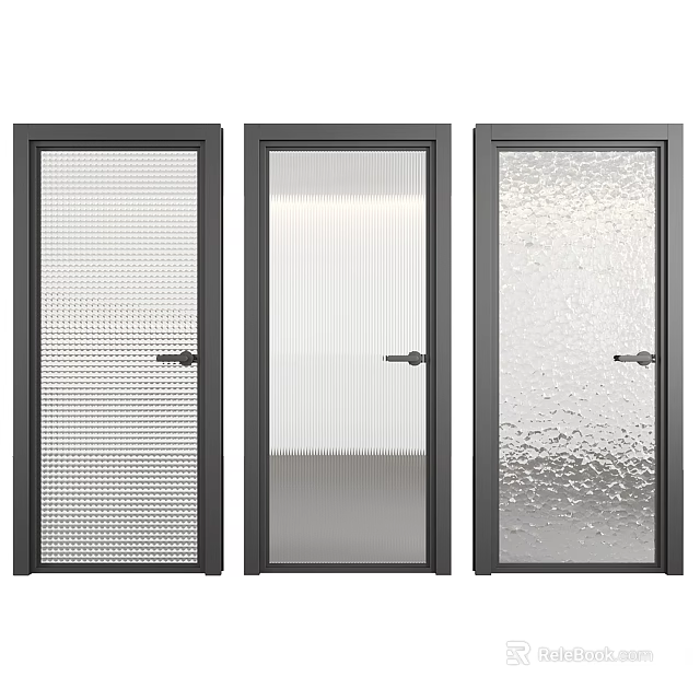Modern Swing Doors With Black Frames And Various Textured Glass Design 3d model