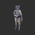 Game Movie Character in Detailed Futuristic Armor With Helmet and Cloak