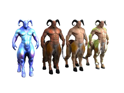 Mythical Half Human Half Goat Muscular Creature Figures In Colorful Styles 3d model