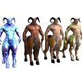 Mythical Half Human Half Goat Muscular Creature Figures In Colorful Styles