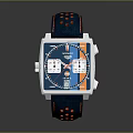 Stylish Blue And Orange Leather Strap Watch With Square Dial Silver Metal Multifunctional Design