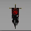 Medieval Banner With Red Dragon Design On Black Background And Sword Pole