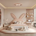 Cozy Children's Room Interior With Rabbit Ear Headboard Stuffed Toys And Round Rug