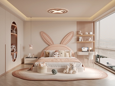 Cream wind girl room bedroom big ears rabbit bed 3d model