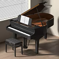 Elegant Black Grand Piano and Art Painting Tools with Stool and Sheet Music