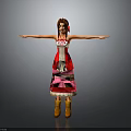 3D Female Character Model With Brown Hair Red And White Dress Brown Boots Arms Outstretched