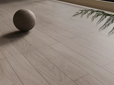 Light Wood Floor Interior With Round Wooden Ball And Green Plant Leaves 3d model