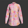Fashionable Long Sleeve Shirt Featuring Pink And Orange Floral Print Design