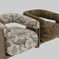 Dinosaur Pattern Accent Chair With Wooden Frame And Playful Design Details