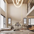 Modern Living and Dining Room Interior With Open Layout Sofa Dining Table And TV Wall