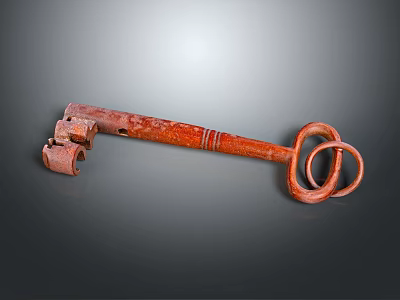 Rustic Red Metal Key Jewelry Ornament With Decorative Ring Handle Design 3d model