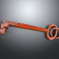 Rustic Red Metal Key Jewelry Ornament With Decorative Ring Handle Design
