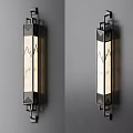 Modern Wall Lamp With Black Metal Frame Mountain Line Design And Marble Texture Shade