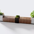 Modern Outdoor Landscape Seat With Wooden Structure Concrete Planters And Green Plants