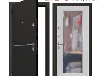 Modern Swing Door Design With Glass Panel Black White Frame And Security Lock 3d model