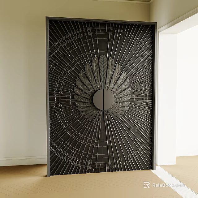 Modern Front Gate With Intricate Radial Line Pattern And Central Circular Decor 3d model