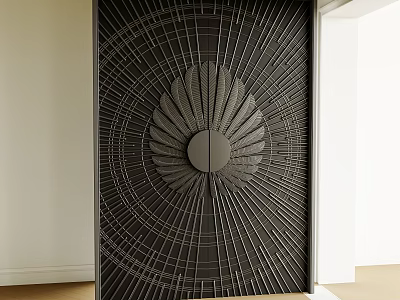 Modern Front Gate With Intricate Radial Line Pattern And Central Circular Decor 3d model