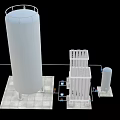 Industrial Equipment System With Tall Cylindrical Tank Rectangular Units Base Platform And Connecting Pipes