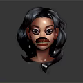 Female Character 3D Model with Long Gray Curly Hair Clear Facial Features in Dark Background