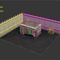 High Security Gate With Concrete Walls Spiked Top And Yellow Black Warning Tape